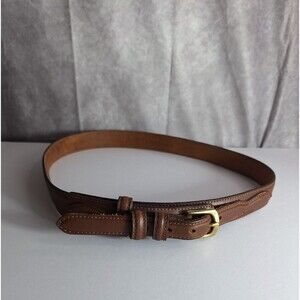 LL BEAN Brown Genuine Leather Belt Men's Size 38/95 Brass Buckle Outdoor Western